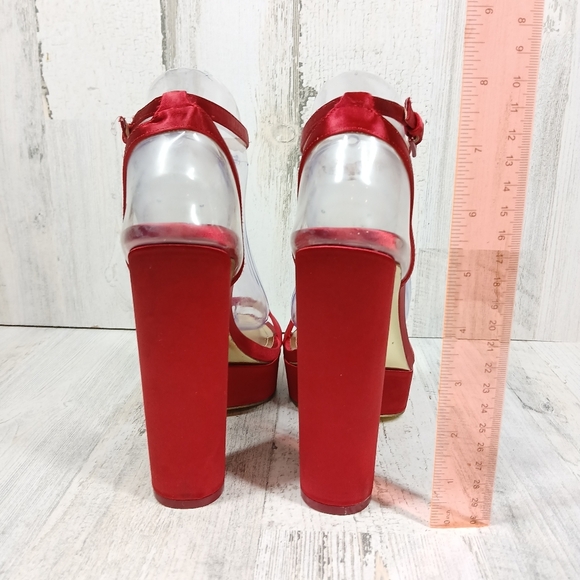 Jessica Rich Red Platform Block High Heeled Sandals #401 - Picture 8 of 12